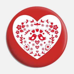 Valentine flowery heart with birds Pin