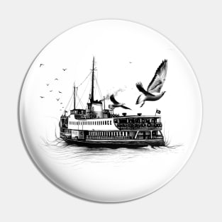 Boat and seagulls Charcoal Pin