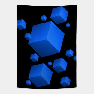 Floating Cubes Blue Tapestry