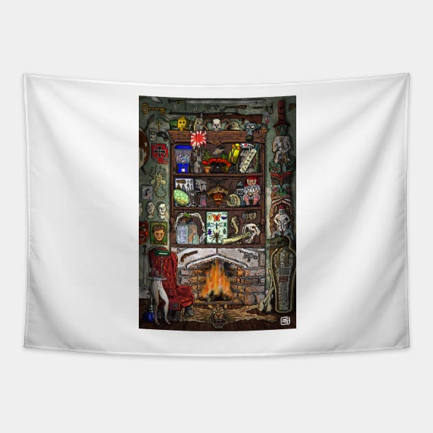 Creepy Cabinet of Curiosities Tapestry by matjackson