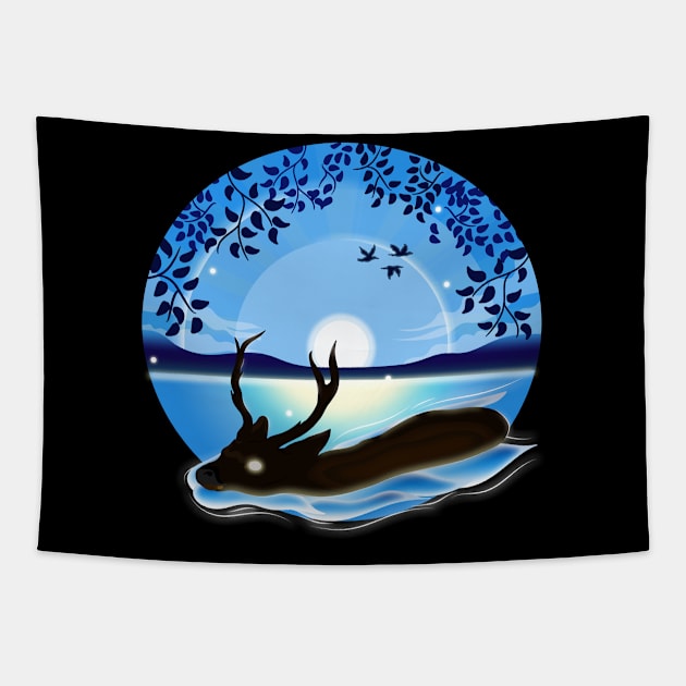 Swimming Deer Tapestry by Tebscooler