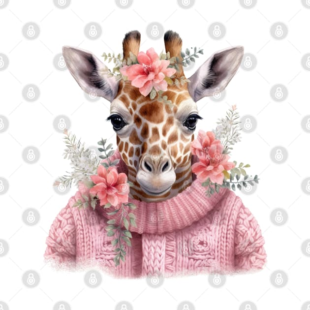 Pink Christmas Giraffe by Chromatic Fusion Studio