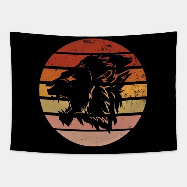 Retro Sunset Lion Head Tapestry by Animal Specials