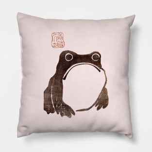 The Grumpy Japanese Frog and Cute Sad Toad in a Kawaii Aesthetic Phrog Thought Bubble Scene Pillow