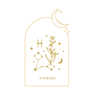 Pisces Zodiac Constellation and Flowers - Astrology and Horoscope T-Shirt