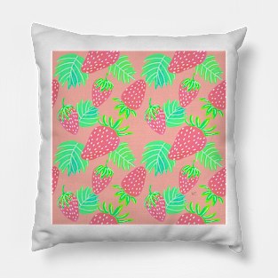 Strawberries Pattern - Coral and Pink Pillow