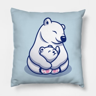 Cute Polar Bear Mom Hugging Baby Polar Pillow