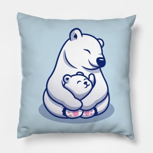 Cute Polar Bear Mom Hugging Baby Polar Pillow