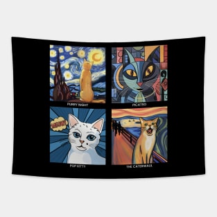 Artistic Cats: Aesthetic Bliss for Art History and Cat Lovers (white text) Tapestry