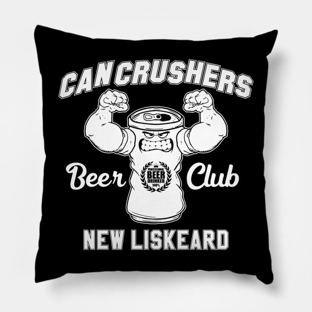 Can Crusher Beer Club (New Liskeard) Pillow by GorillaMask