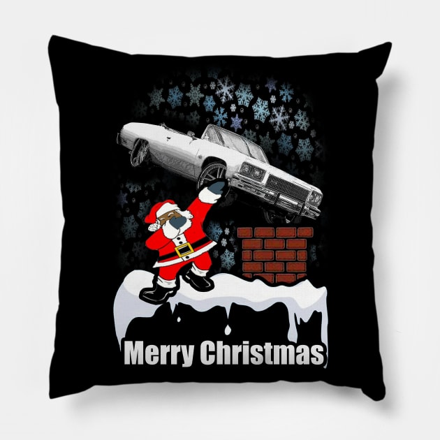 Dabbing Santa Clause Merry Impala Vert Donk Snowing Christmas Pillow by Black Ice Design