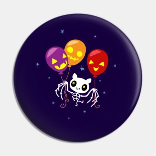 Halloween Bat Skeleton Flying With Balloons Pin