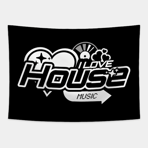 HOUSE MUSIC  - I LOVE House Music Y2K  (white) Tapestry by DISCOTHREADZ 