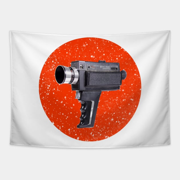 Vintage Cinecam orange background Tapestry by 8mmattire