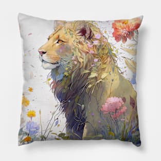 Lion Portrait Animal Painting Wildlife Outdoors Adventure Pillow