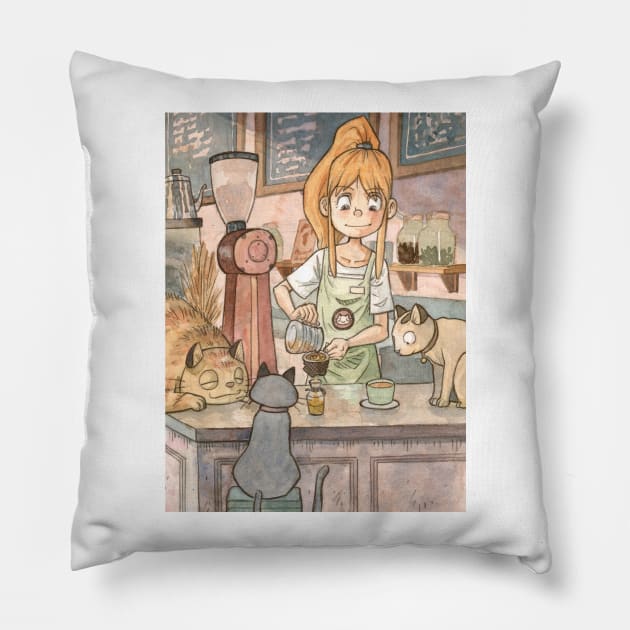 Blue Cat Cafe Pillow by rempenx