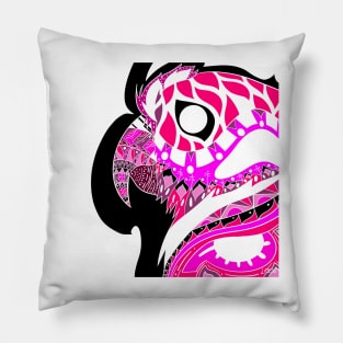 pink parrot ecopop guacamaya bird in mexican pattern art Pillow