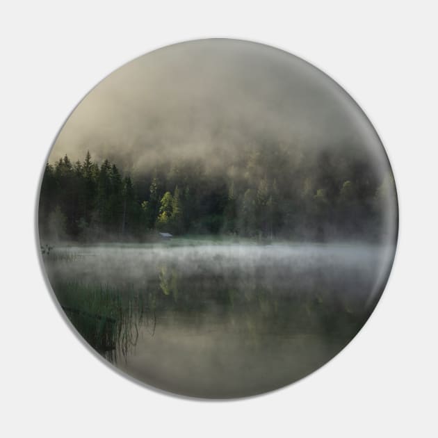 Misty Lake 2. Amazing shot of a wooden house in the Ferchensee lake in Bavaria, Germany, in front of a mountain belonging to the Alps. Scenic foggy morning scenery at sunrise. Pin by EviRadauscher