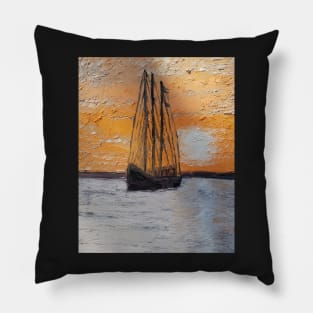 Sunset voyage oil painting by Tabitha Kremesec Pillow