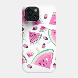 Watermelon popsicles, strawberries and chocolate // pink Phone Case