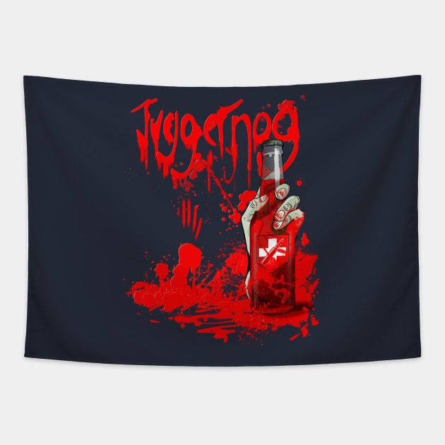 Zombie Hand Bloodied Juggernog on Navy Blue Tapestry by LANStudios