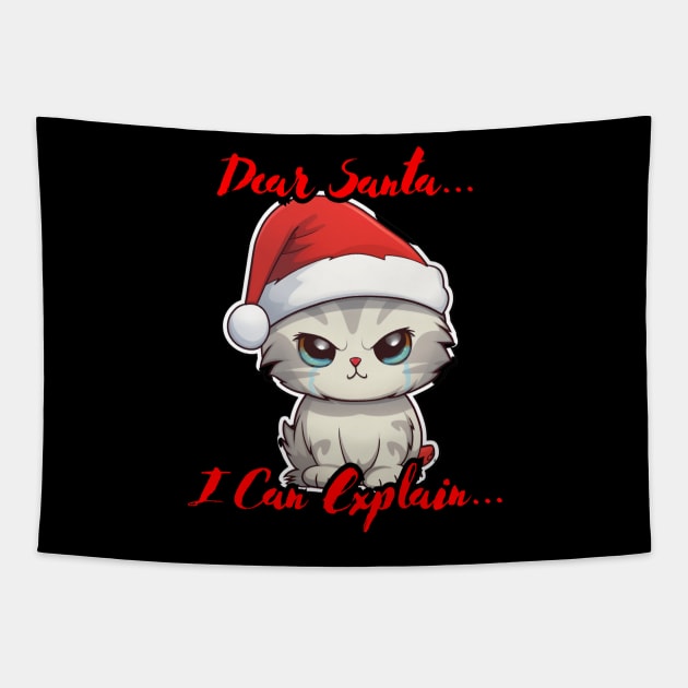 Dear Santa I Can Explain Cat Tapestry by MaystarUniverse