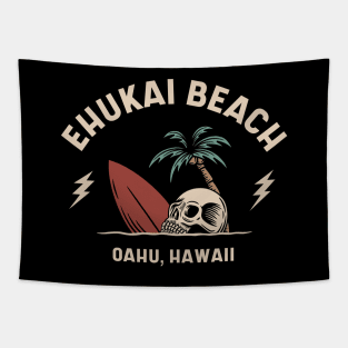 Vintage Surfing Ehukai Beach Oahu Hawaii // Retro Surf Skull Tapestry