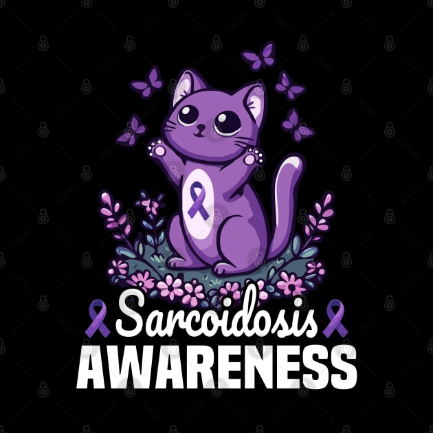 Cat And Butterflies Sarcoidosis Awareness Month Purple Ribbon by MoDesigns22 