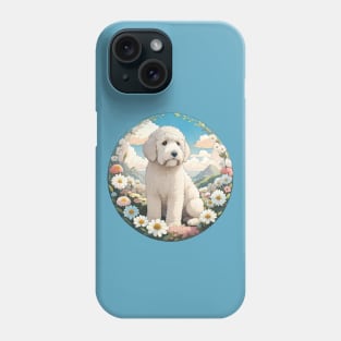 White Doodle Dog In A Field Of Spring Flowers Phone Case