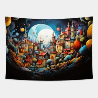 City Landscape Concept Abstract Colorful Scenery Painting Tapestry