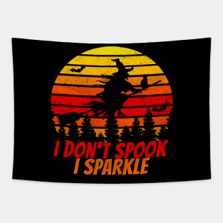 I don't spook I sparkle halloween vintage sunset witch Tapestry