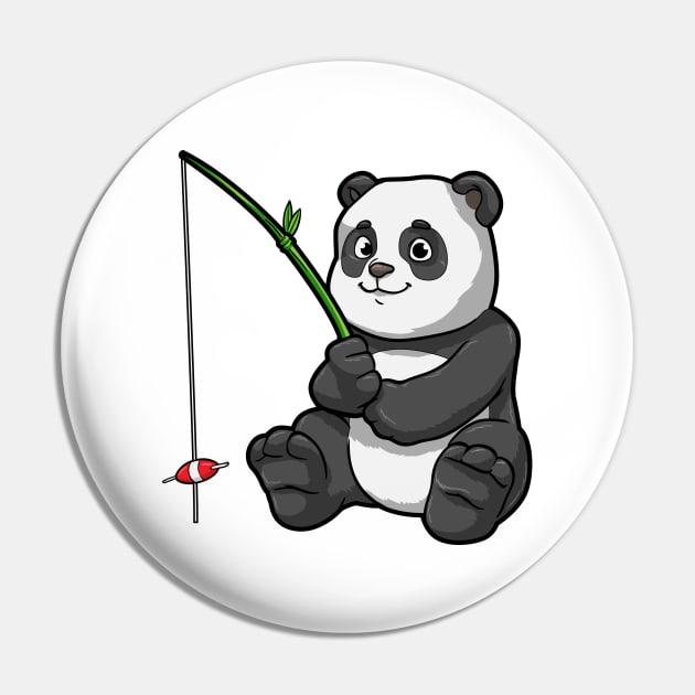 Panda at Fishing with Bamboo Fishing rod Pin by Markus Schnabel