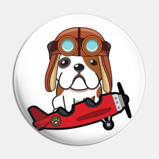 Cute English bulldog is in a vintage plane Pin