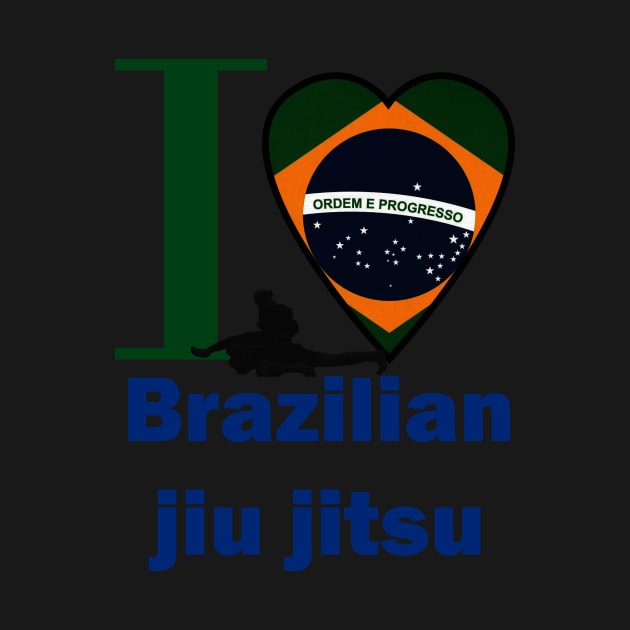 I love Brazilian Jiu Jitsu with Brazil flag heart shape by OnuM2018