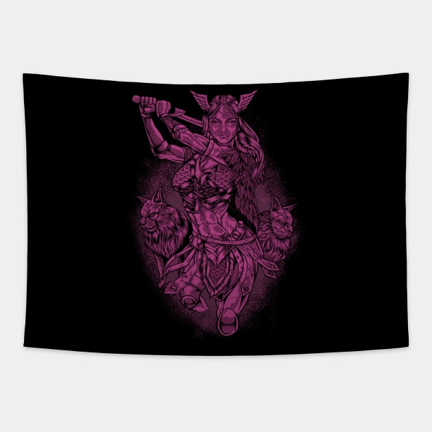 With Norwegian Forest Cats - Viking Love Goddess Freya Tapestry by Modern Medieval Design