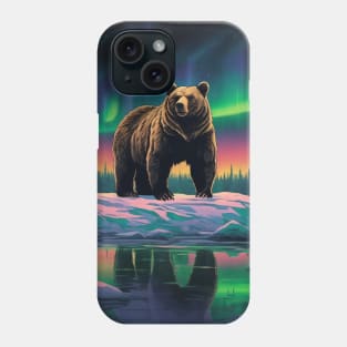 Brown Bear with Forest and Borealis, Colorful, Beautiful Phone Case