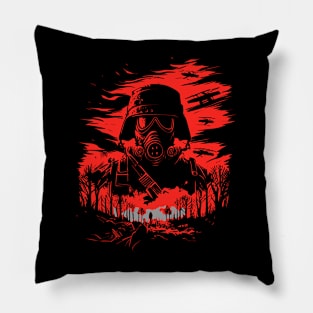 Old German Soldier with Gasmask (Red) Pillow