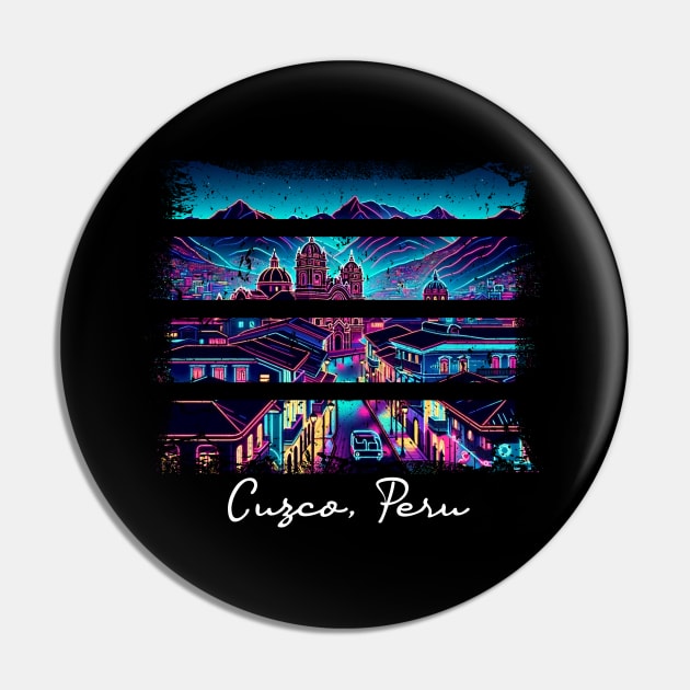 Cusco Peru Artistic Neon Distressed Pin by Sambastyles