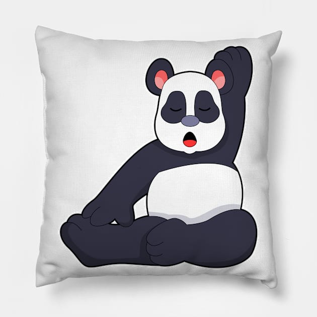 Panda at Yoga Stretching exercises Pillow by Markus Schnabel