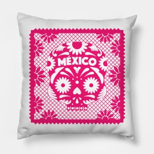 Mexican Day Of The Dead Pink Sugar Skull / Traditional Cultural Icon in México by Akbaly Pillow