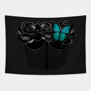 Eye contact dark roses corset with butterfly 2 (round base) Tapestry