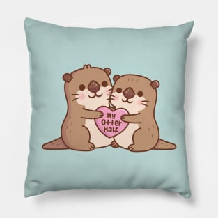 Cute Otters Hugging A Heart My Otter Half Funny Pun Pillow