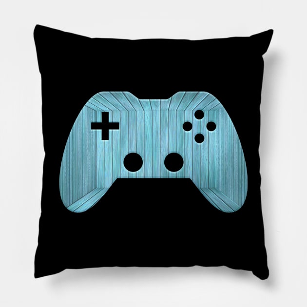 Blue Wooden Background - Gaming Gamer Abstract - Gamepad Controller - Video Game Lover - Graphic Background Pillow by MaystarUniverse