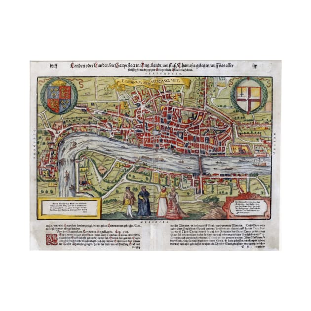 Vintage Map of London England (1598) by Bravuramedia