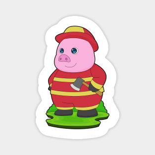 Pig Firefighter Axe Fire department Magnet