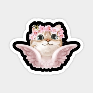 Little angel slogan with cute angel cat in floral crown illustration Magnet