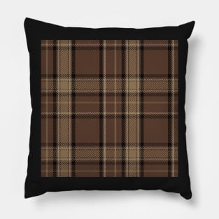 Dark Academia Plaid Tartan in Black, Taupe, and Cocoa Brown Pillow