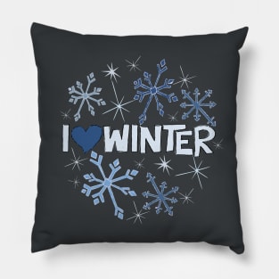 I Heart Winter Illustrated Text with snowflakes Pillow