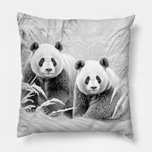 Panda Animal Discovery Wild Nature Ink Sketch Style Pillow