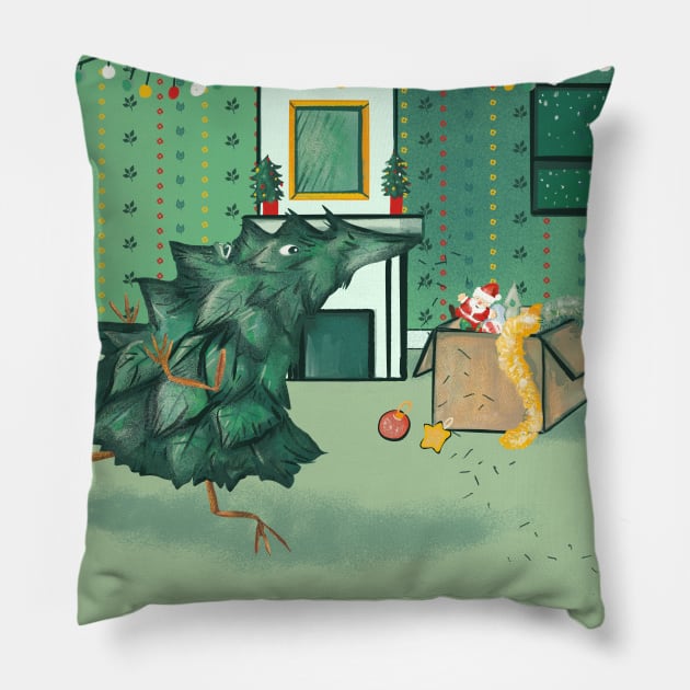 Christmas tree that runs away Pillow by Mimie20